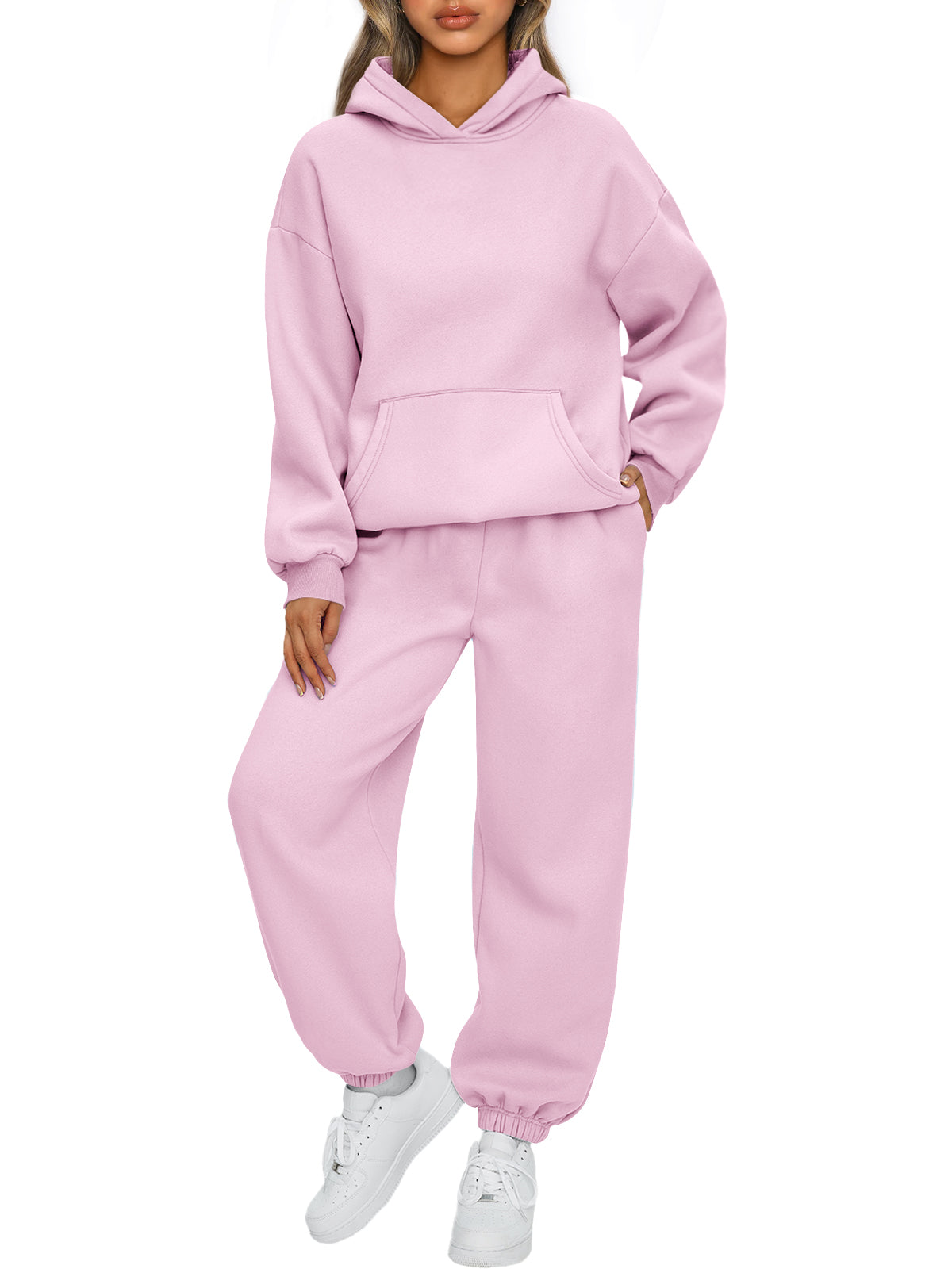 AUTOMET Womens 2 Piece Lounge Sweat Sets Fall Fashion Matching Sweatsuits
Oversized Hoodies,Kangaroo Pocket,Drop Shoulder,Side Pockets Sweatpants