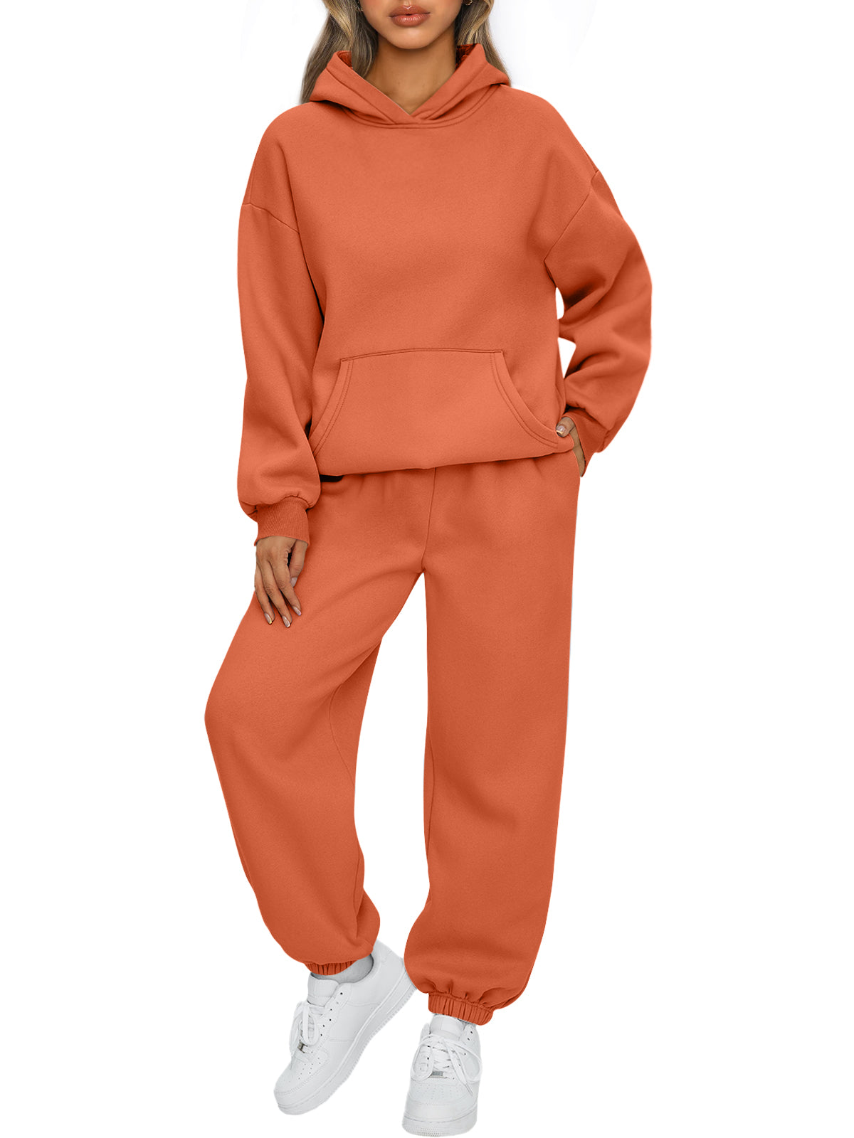 AUTOMET Womens 2 Piece Lounge Sweat Sets Fall Fashion Matching Sweatsuits
Oversized Hoodies,Kangaroo Pocket,Drop Shoulder,Side Pockets Sweatpants