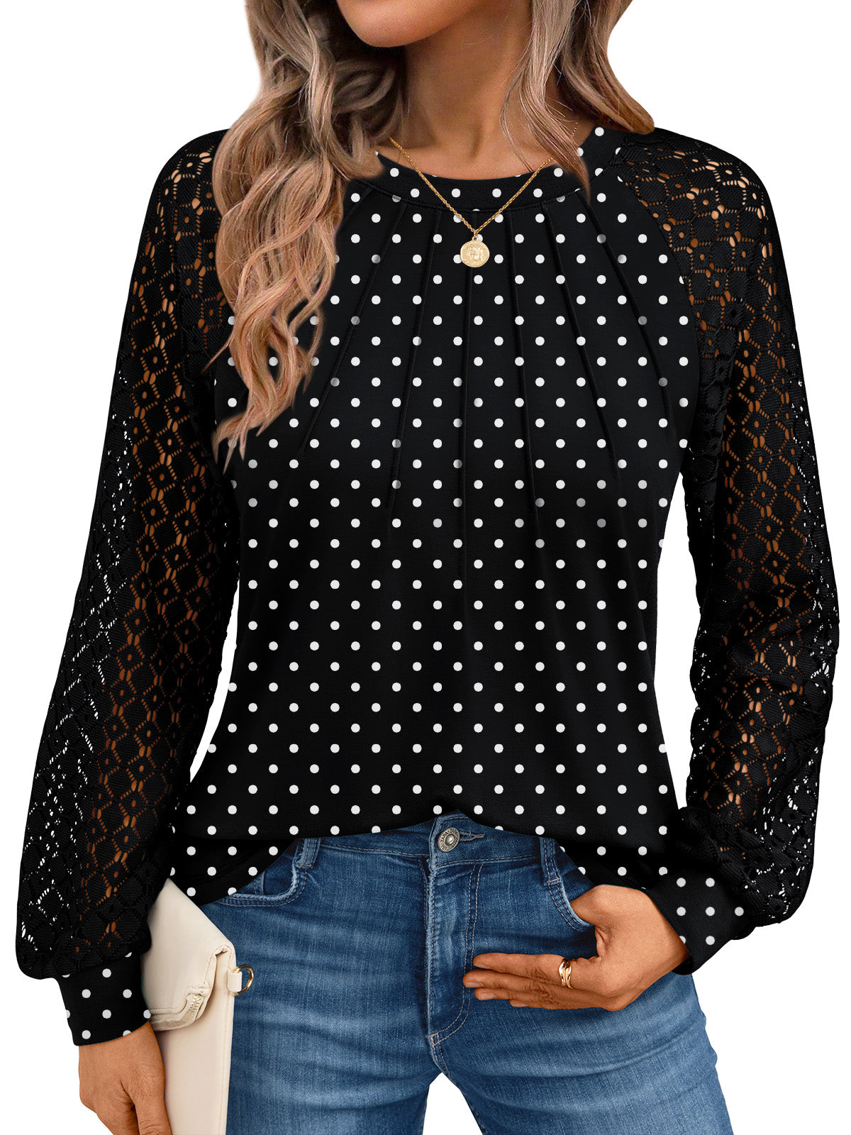 Black Polka Dot lace top