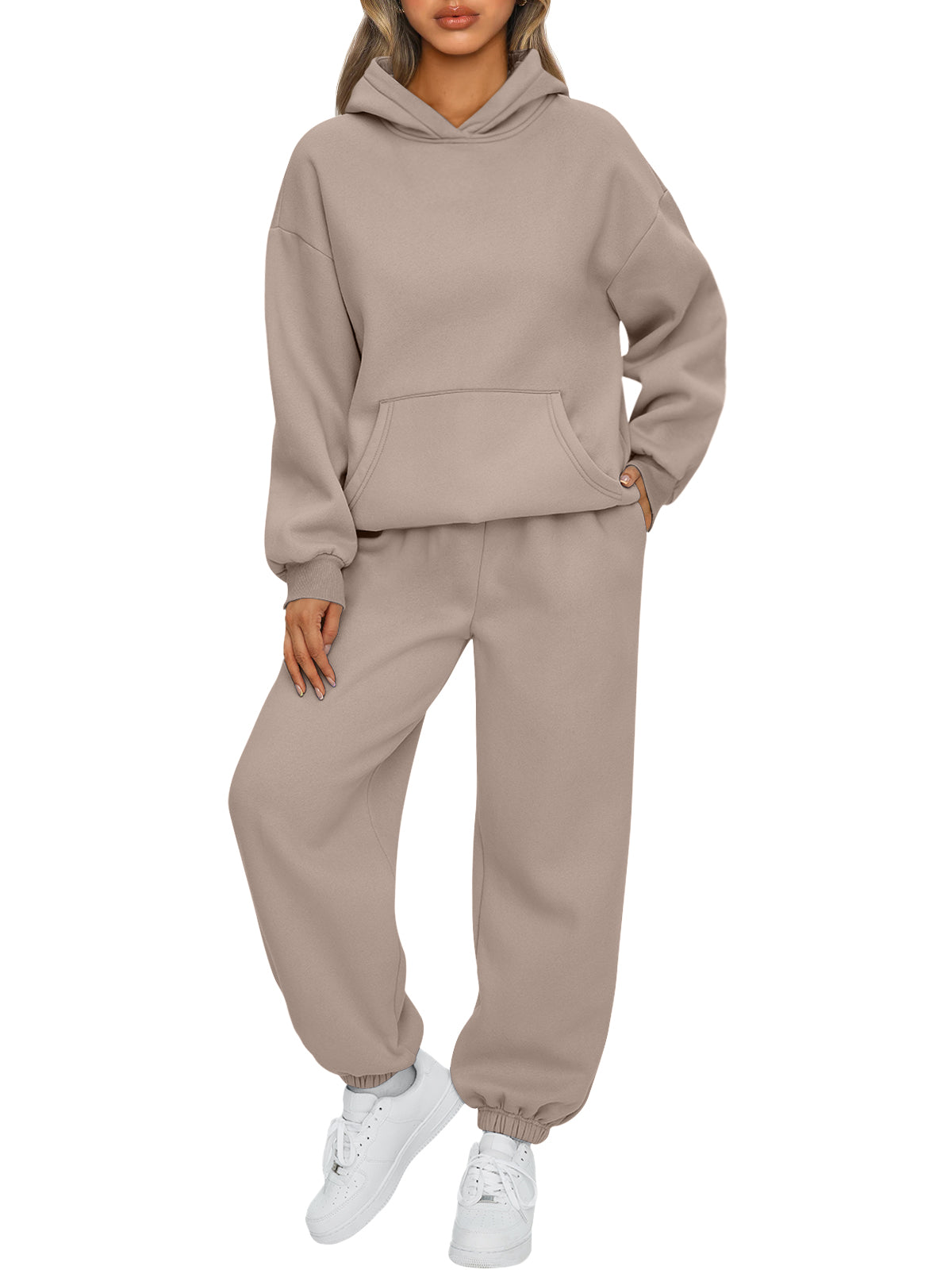 AUTOMET Womens 2 Piece Lounge Sweat Sets Fall Fashion Matching Sweatsuits
Oversized Hoodies,Kangaroo Pocket,Drop Shoulder,Side Pockets Sweatpants