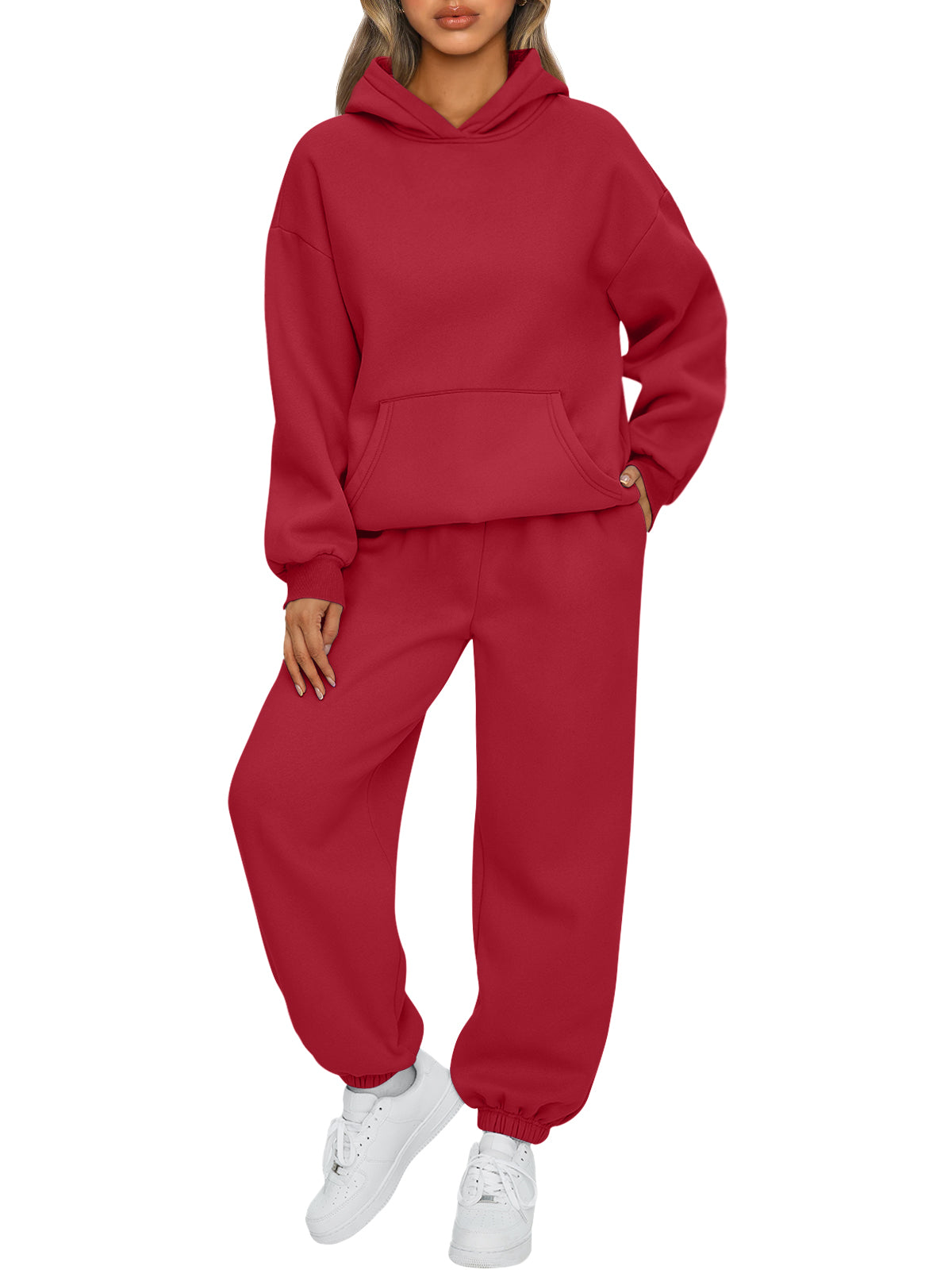 AUTOMET Womens 2 Piece Lounge Sweat Sets Fall Fashion Matching Sweatsuits
Oversized Hoodies,Kangaroo Pocket,Drop Shoulder,Side Pockets Sweatpants