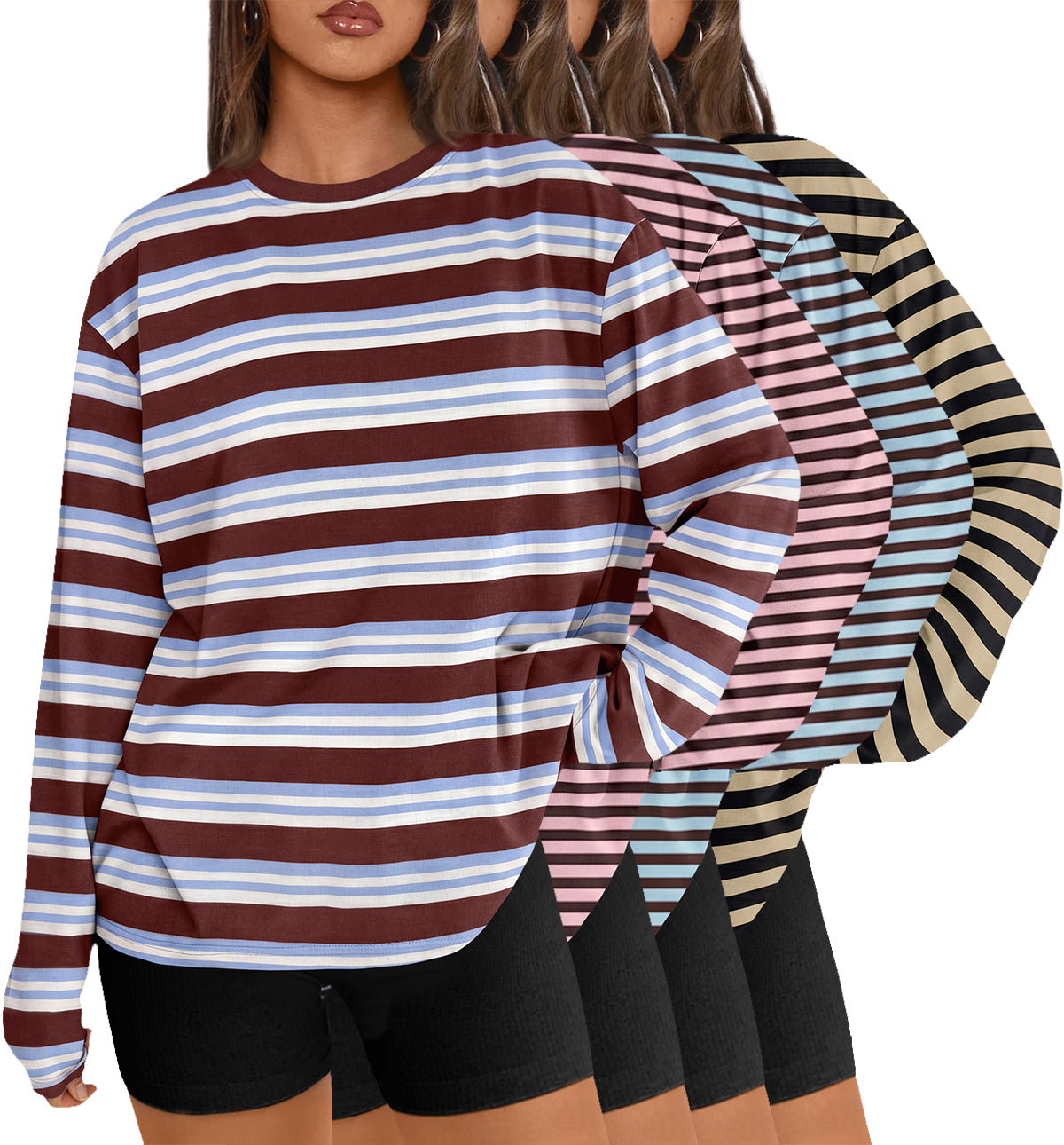 AUTOMET 4 Pack Womens Long Sleeve Oversized T Shirts 2026 Fall Workout Tops Gym Athletic, Trendy Outfits, Plus Size Fashion, Casual Basic Tee, Fitness Clothing, Cute Sweatshirts