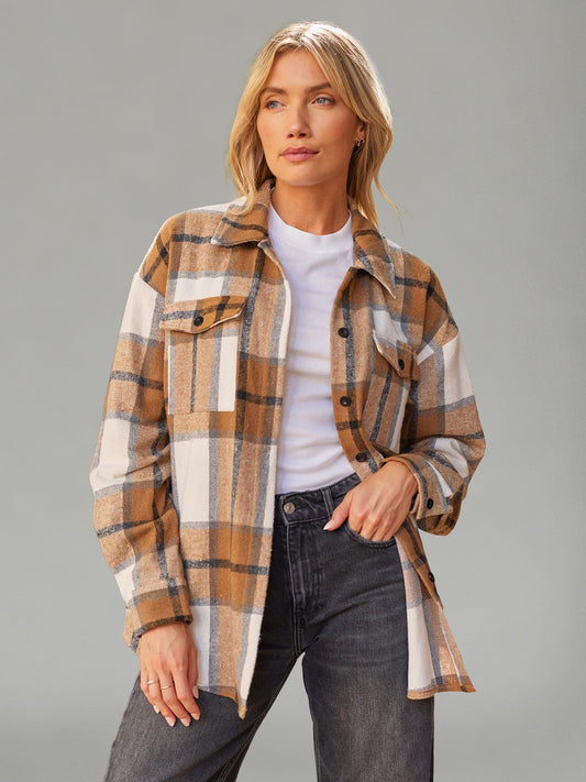 AUTOMET Women's Oversized Check Shirt Jacket