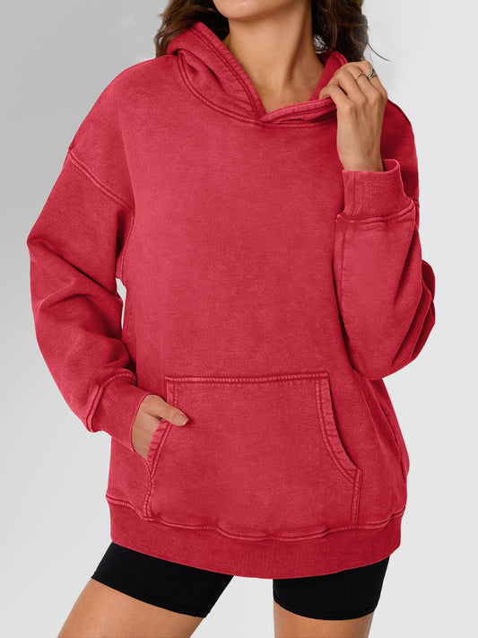 Women's Casual Hoodie Long Sleeve Solid Color Lightweight Pullover Loose Sweatshirt with Pockets