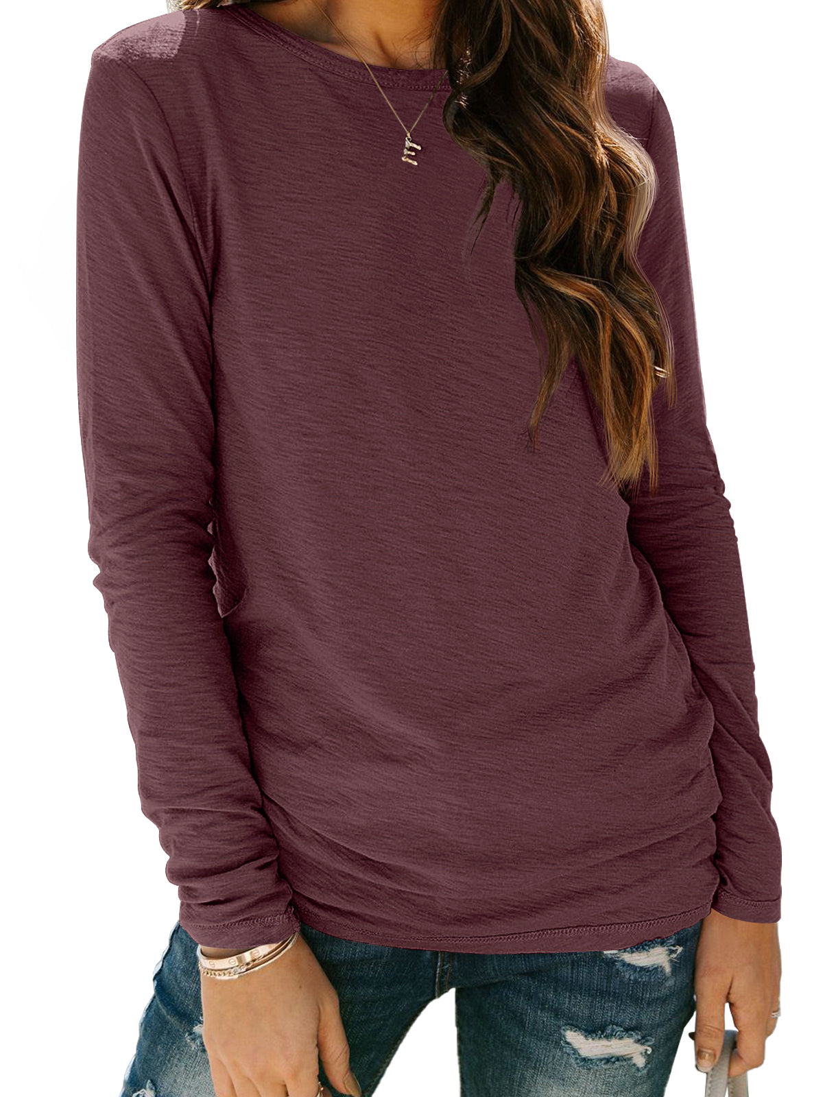 AUTOMET Women's Long Sleeve Crewneck Shirts Casual Basic Tops Fall Winter, Travel Outfits, Airport Ready, Teacher Shirts, Basic Tops, Soft Breathable, Work Tops, Solo or Layered