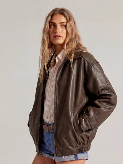 AUTOMET Giacche in pelle oversize da donna in finta pelle scamosciata Moda autunnale Cappotti da motociclista Abiti invernali Vestiti 2024