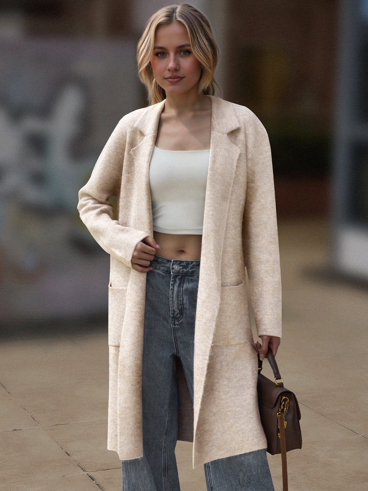 Automet Women‘s Long Open-Front Knit Coatigan | Dressy Casual Cardigan Coat