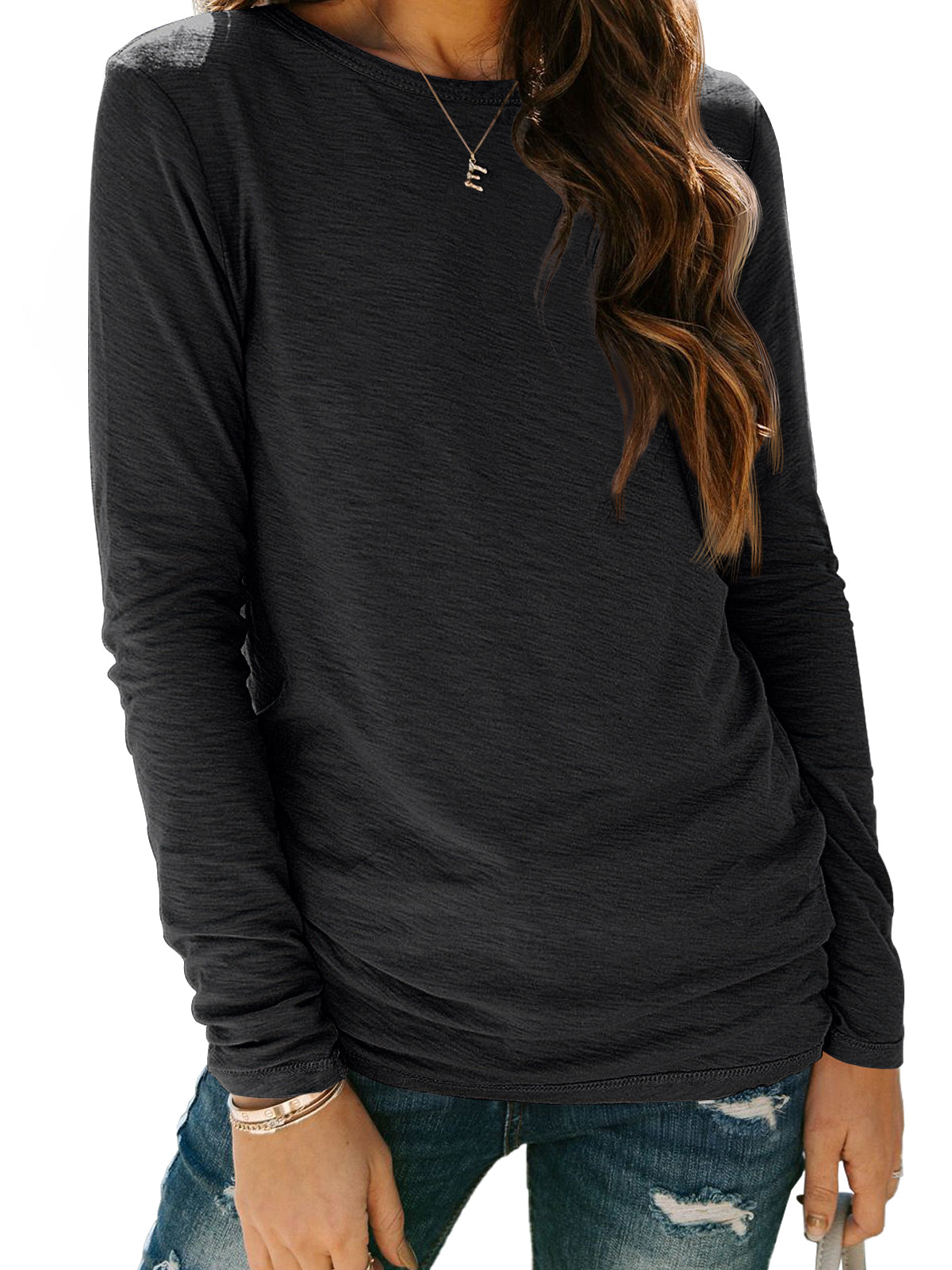 AUTOMET Women's Long Sleeve Crewneck Shirts Casual Basic Tops Fall Winter, Travel Outfits, Airport Ready, Teacher Shirts, Basic Tops, Soft Breathable, Work Tops, Solo or Layered