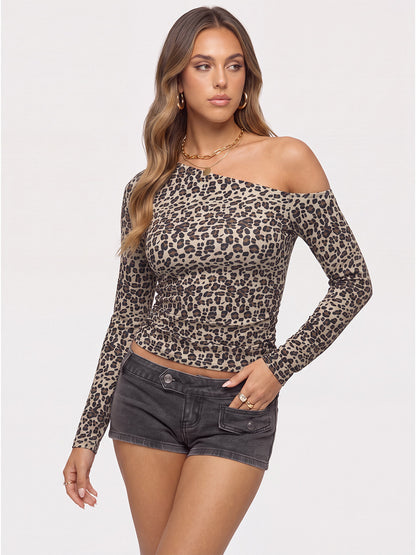 One-Shoulder Ruched Waist Top | Bias-Cut Neckline, Curve-Defining Slim Fit, Elegant Fall Winter Top for Parties & Travel