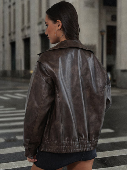 Automet All-Season Statement Oversized Faux Leather Jacket