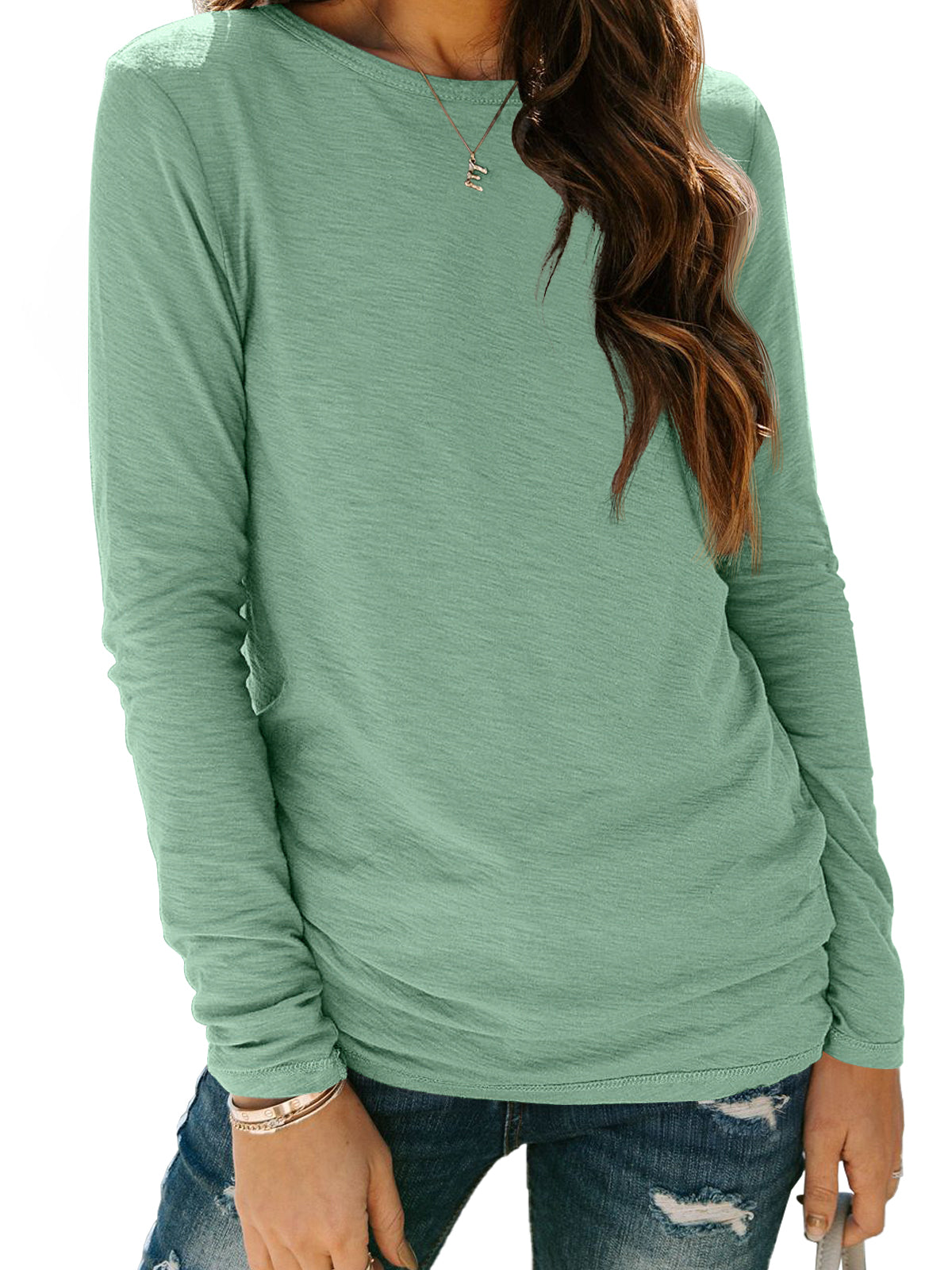 AUTOMET Women's Long Sleeve Crewneck Shirts Casual Basic Tops Fall Winter, Travel Outfits, Airport Ready, Teacher Shirts, Basic Tops, Soft Breathable, Work Tops, Solo or Layered