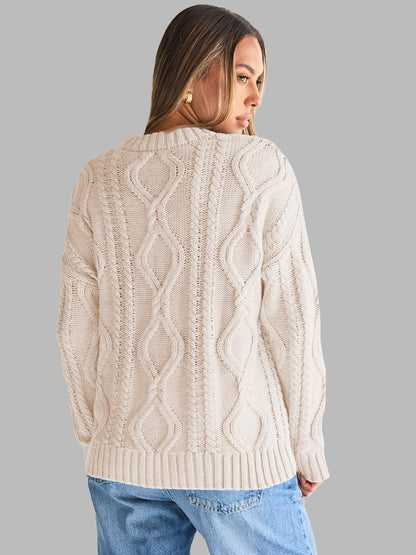AUTOMET Women's Relaxed Fit Cable & Twist Knit Sweater
