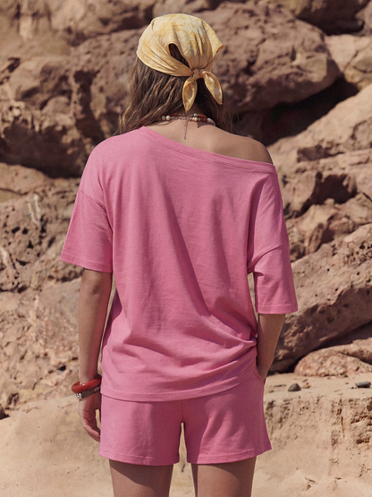 AUTOMET Boat Neck Three-Quarter Sleeve Top Set — Casual & Chic