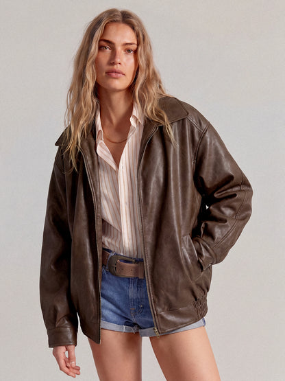 AUTOMET Giacche in pelle oversize da donna in finta pelle scamosciata Moda autunnale Cappotti da motociclista Abiti invernali Vestiti 2024