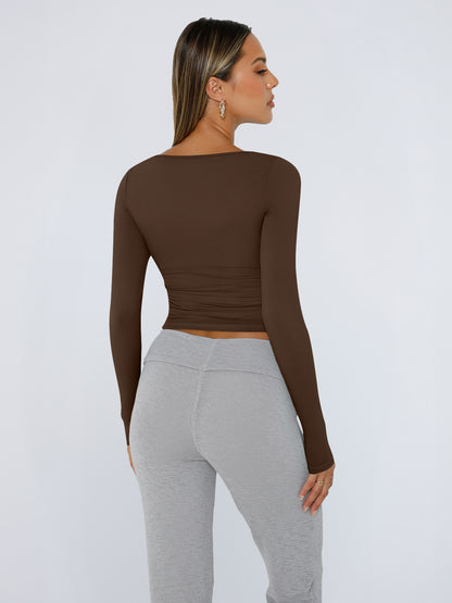 AUTOMET 4 Pack Double Lined Womens Long Sleeve Scoop Neck Slim Fitted Basic Tops