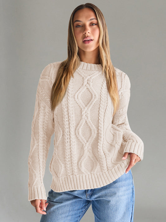 AUTOMET Women's Relaxed Fit Cable & Twist Knit Sweater