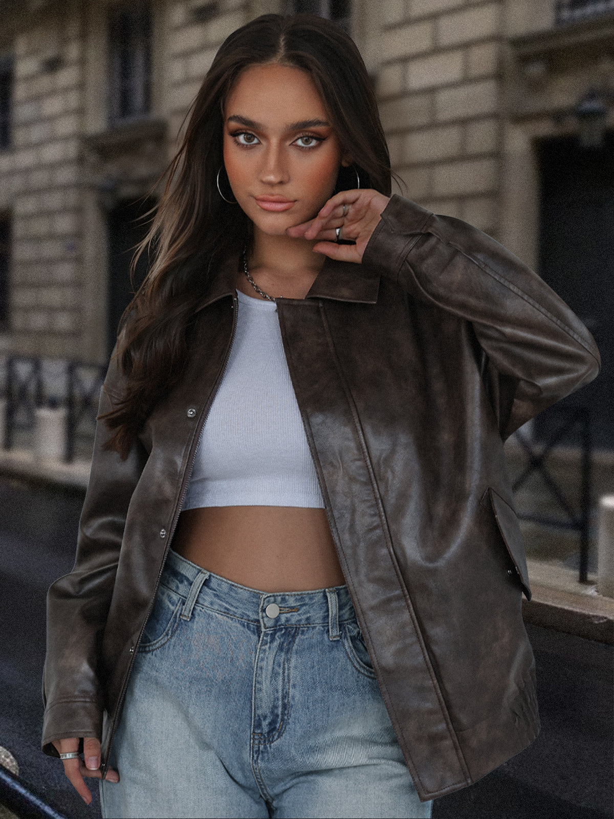 Automet All-Season Statement Oversized Faux Leather Jacket