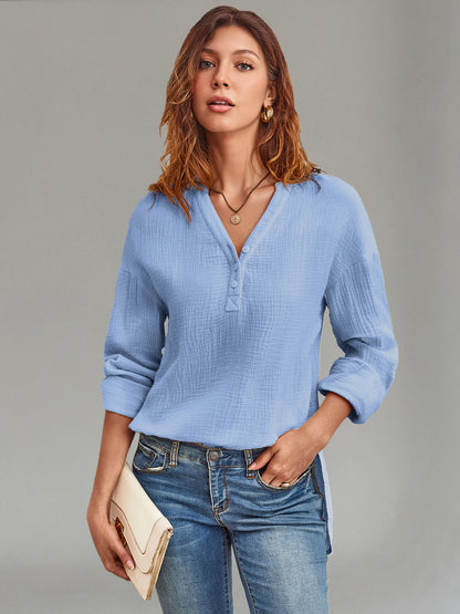 AUTOMET Women's Textured Cotton Long Sleeve Shirt