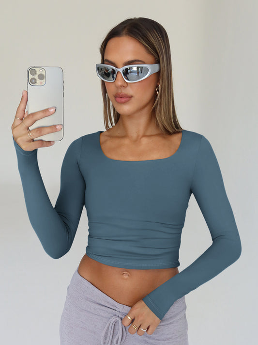 AUTOMET Women's 3-Pack Square Neck Long Sleeves