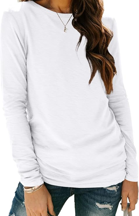 AUTOMET Women's Long Sleeve Crewneck Shirts Casual Basic Tops Fall Winter, Travel Outfits, Airport Ready, Teacher Shirts, Basic Tops, Soft Breathable, Work Tops, Solo or Layered
