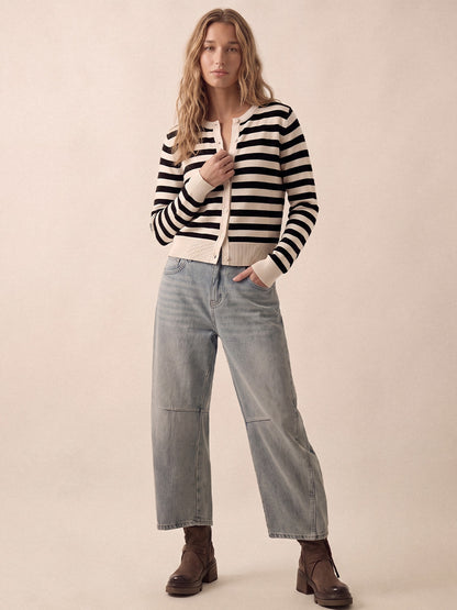 Women's 2-Way Cropped Cardigan | Button Front Knit Top, Ribbed Cuffs & Hem, Lightweight Layer for Work & Travel