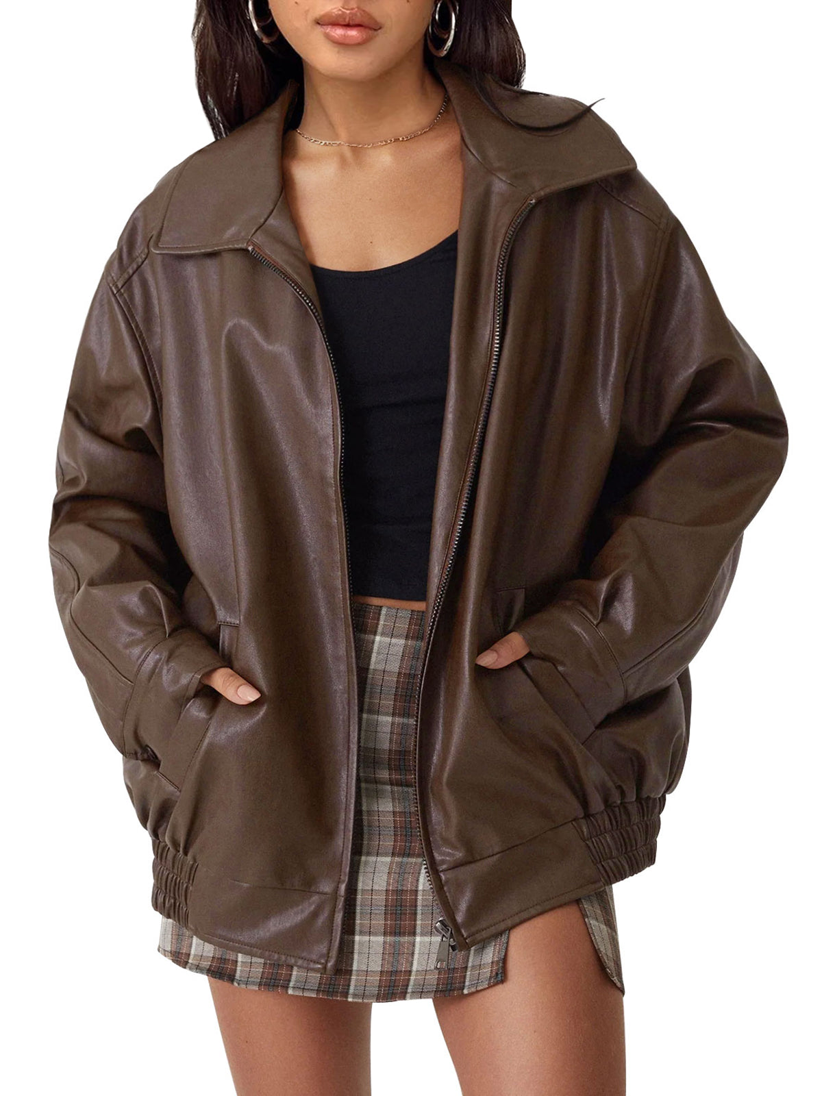AUTOMET Women's Oversized Faux Leather Jacket for Fall and Winter Boyfriend Biker Moto Coat, Medium weight Fall Bomber Jackets, Winter Outerwear
