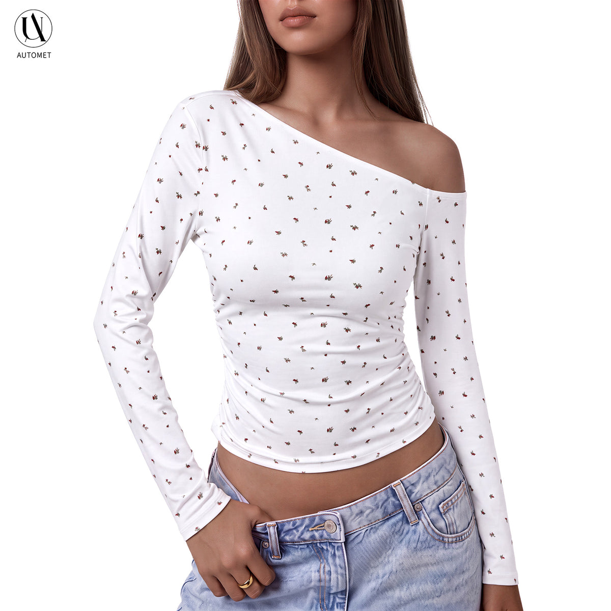 One-Shoulder Ruched Waist Top | Bias-Cut Neckline, Curve-Defining Slim Fit, Elegant Fall Winter Top for Parties & Travel