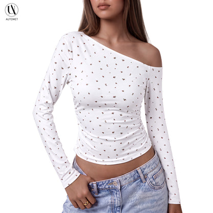 One-Shoulder Ruched Waist Top | Bias-Cut Neckline, Curve-Defining Slim Fit, Elegant Fall Winter Top for Parties & Travel