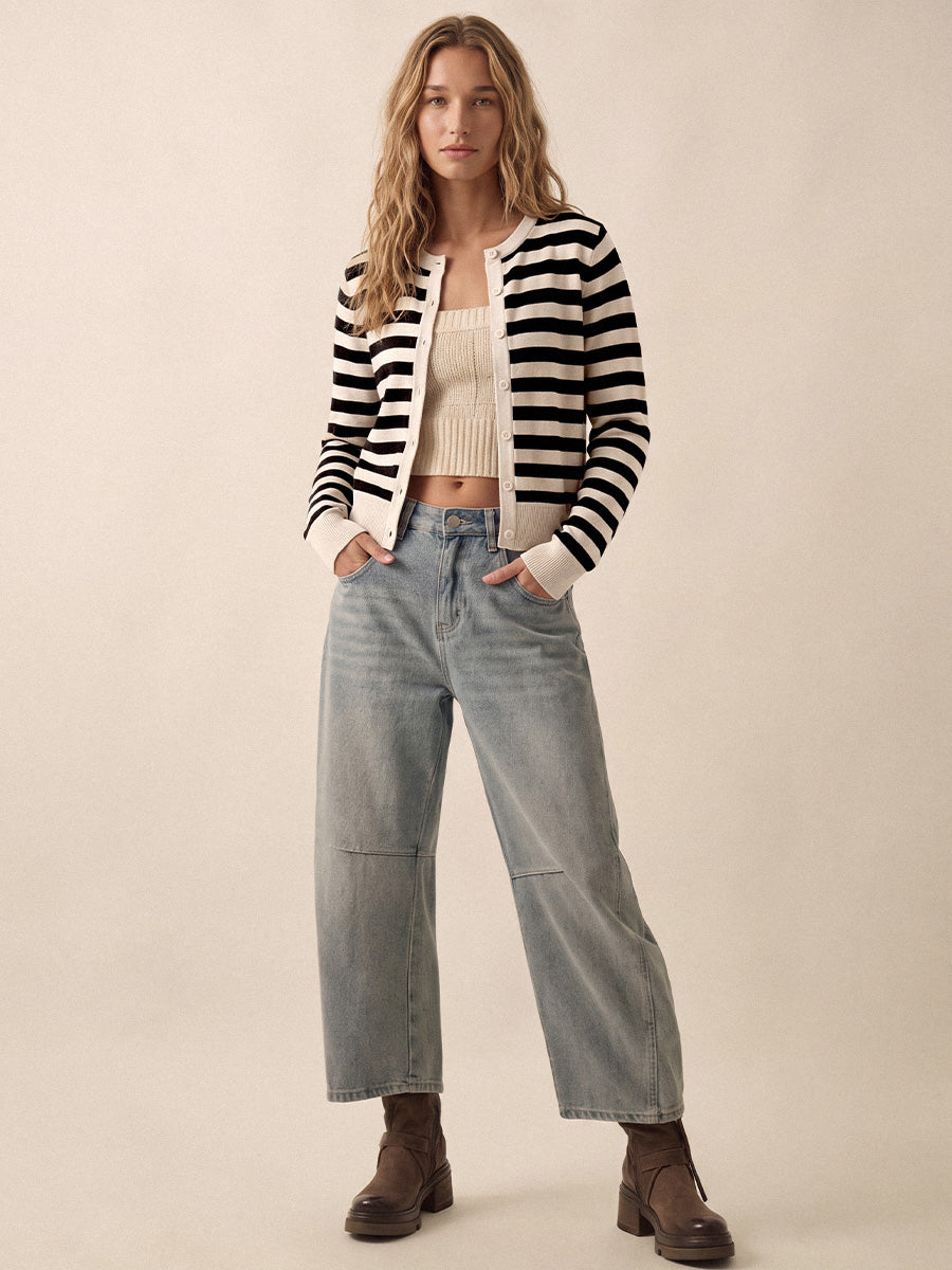 Women's 2-Way Cropped Cardigan | Button Front Knit Top, Ribbed Cuffs & Hem, Lightweight Layer for Work & Travel