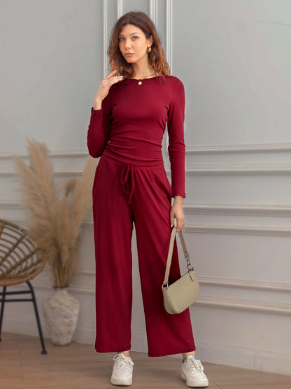 AUTOMET Women's Cropped Set with Draped Waist Detail