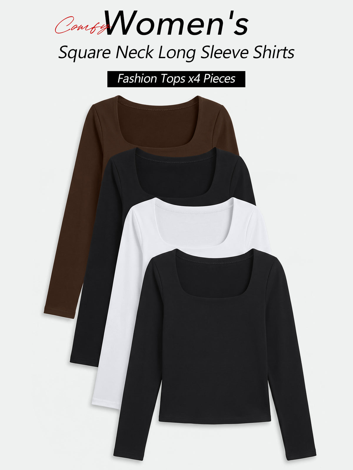 AUTOMET 4 Pack Double Lined Womens Long Sleeve Scoop Neck Slim Fitted Basic Tops