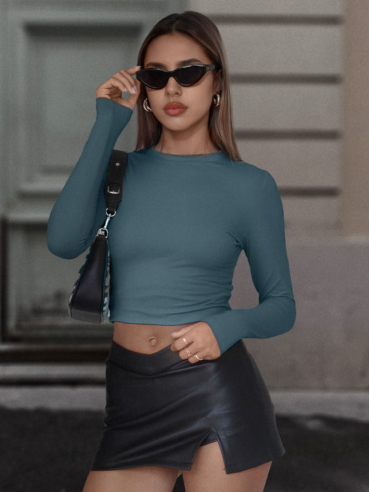 AUTOMET Womens 3 Piece Long Sleeve Shirts Basic Crop Tops Going Out Fall Fashion Underscrubs Layer Slim Fit Y2K Tops