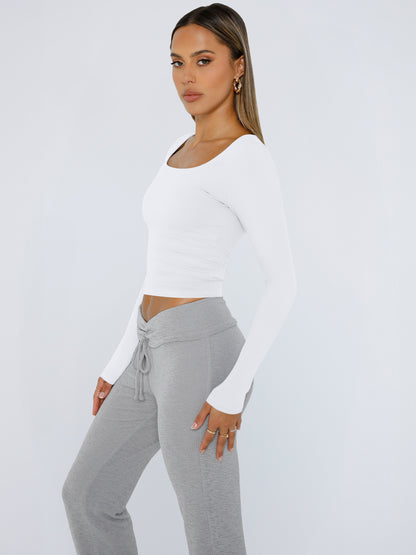 AUTOMET 4 Pack Double Lined Womens Long Sleeve Scoop Neck Slim Fitted Basic Tops