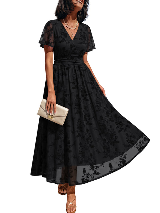 Summer Floral V Neck Maxi Dresses with Pockets
