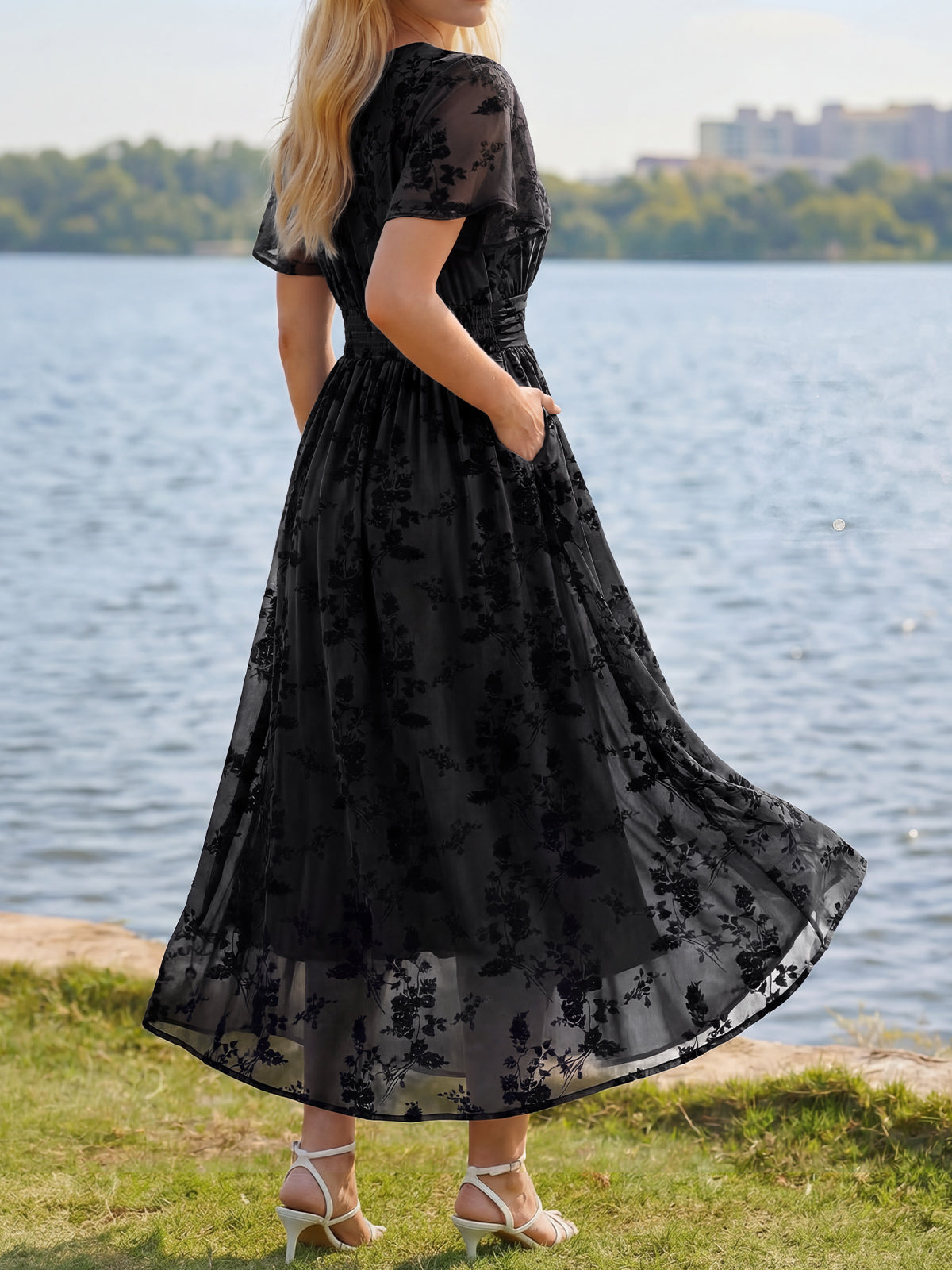 Summer Floral V Neck Maxi Dresses with Pockets