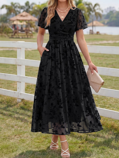 Summer Floral V Neck Maxi Dresses with Pockets