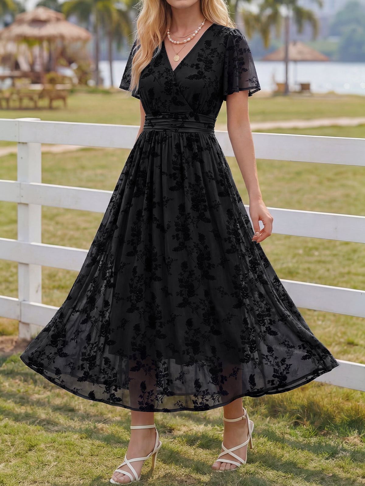 Summer Floral V Neck Maxi Dresses with Pockets