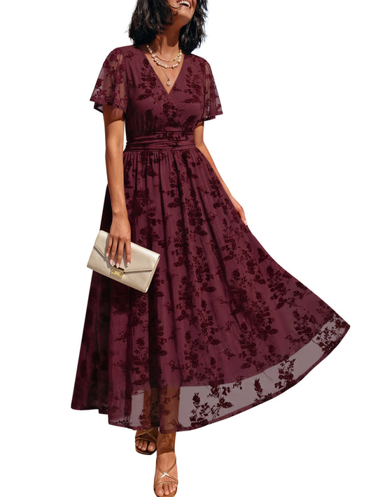 Summer Floral V Neck Maxi Dresses with Pockets
