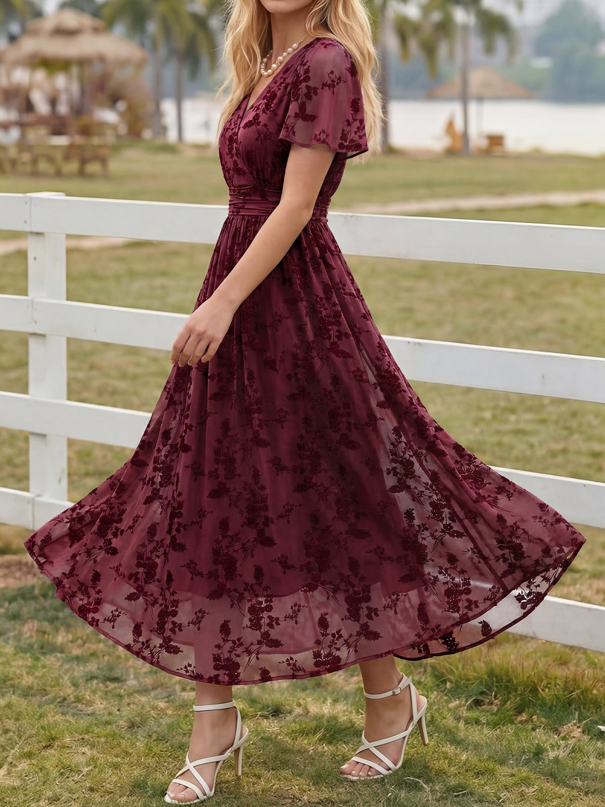 Summer Floral V Neck Maxi Dresses with Pockets