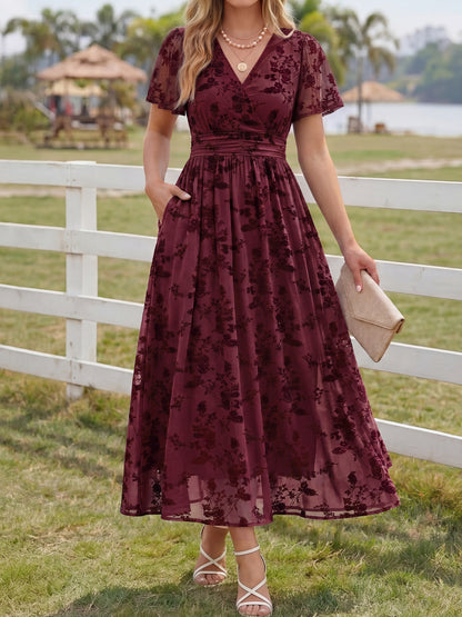 Summer Floral V Neck Maxi Dresses with Pockets