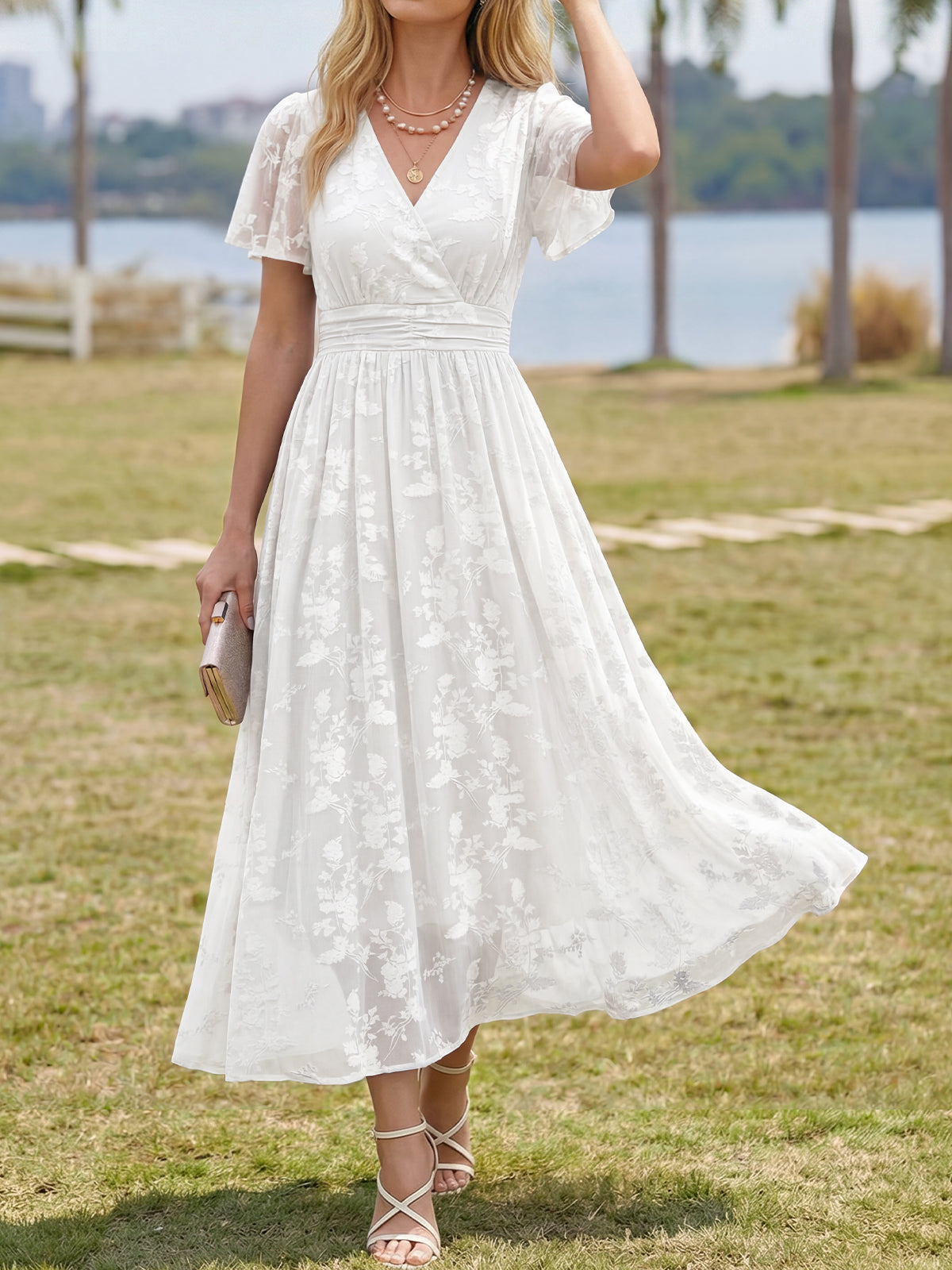 Summer Floral V Neck Maxi Dresses with Pockets