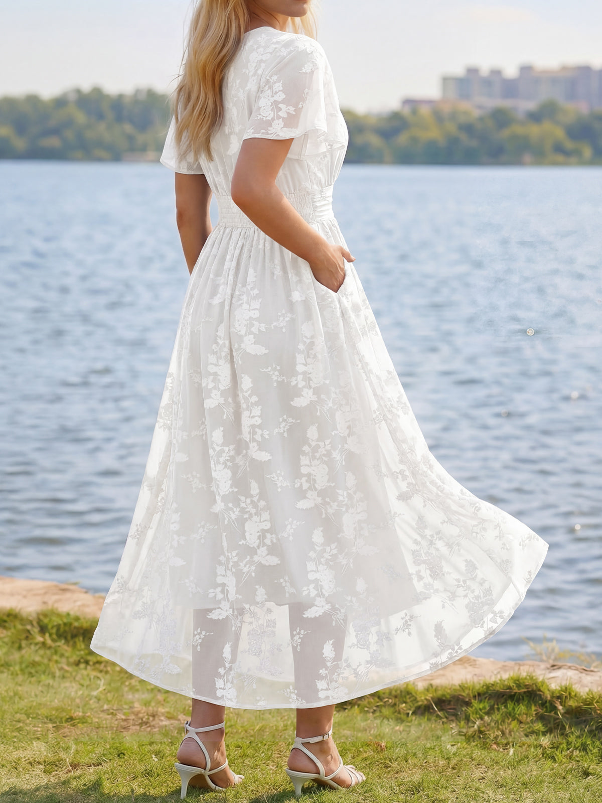 Summer Floral V Neck Maxi Dresses with Pockets