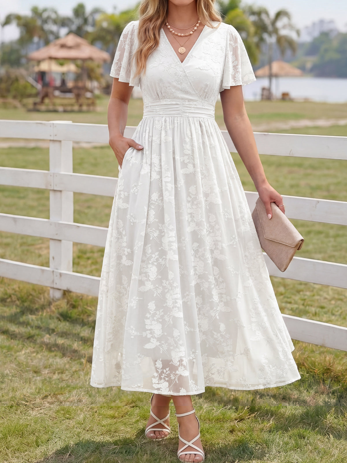 Summer Floral V Neck Maxi Dresses with Pockets