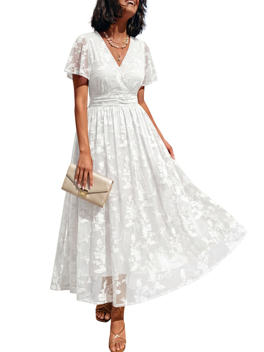 Summer Floral V Neck Maxi Dresses with Pockets