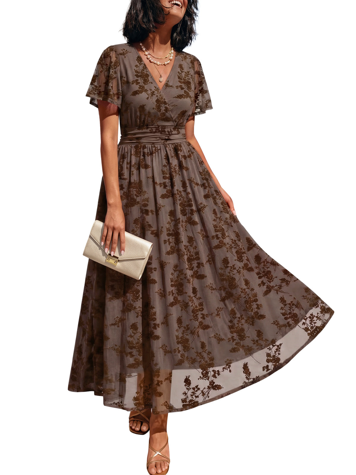 Summer Floral V Neck Maxi Dresses with Pockets