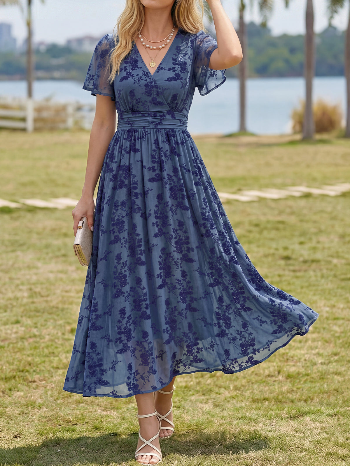 Summer Floral V Neck Maxi Dresses with Pockets