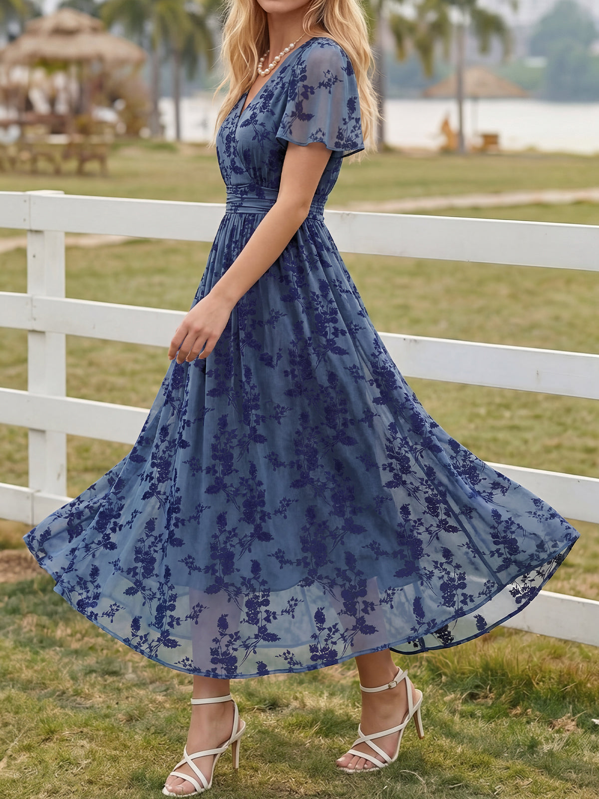 Summer Floral V Neck Maxi Dresses with Pockets