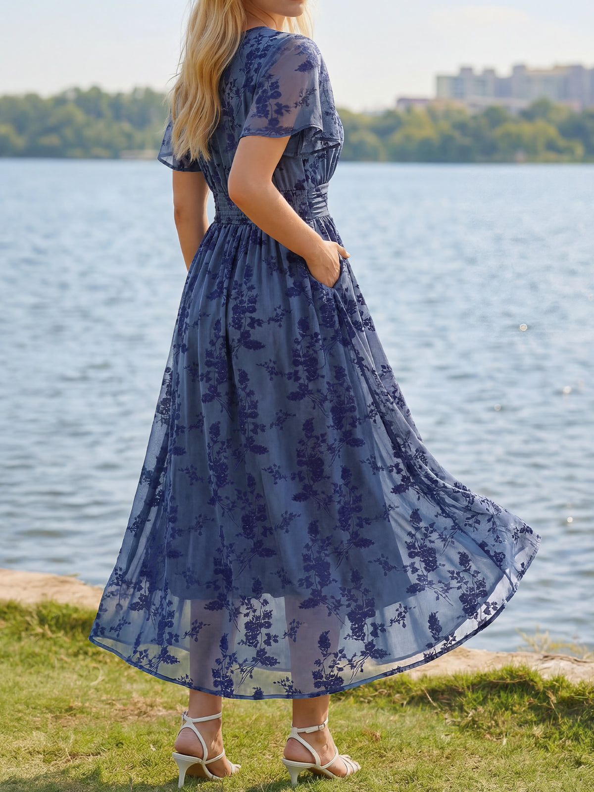 Summer Floral V Neck Maxi Dresses with Pockets