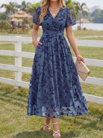 Summer Floral V Neck Maxi Dresses with Pockets