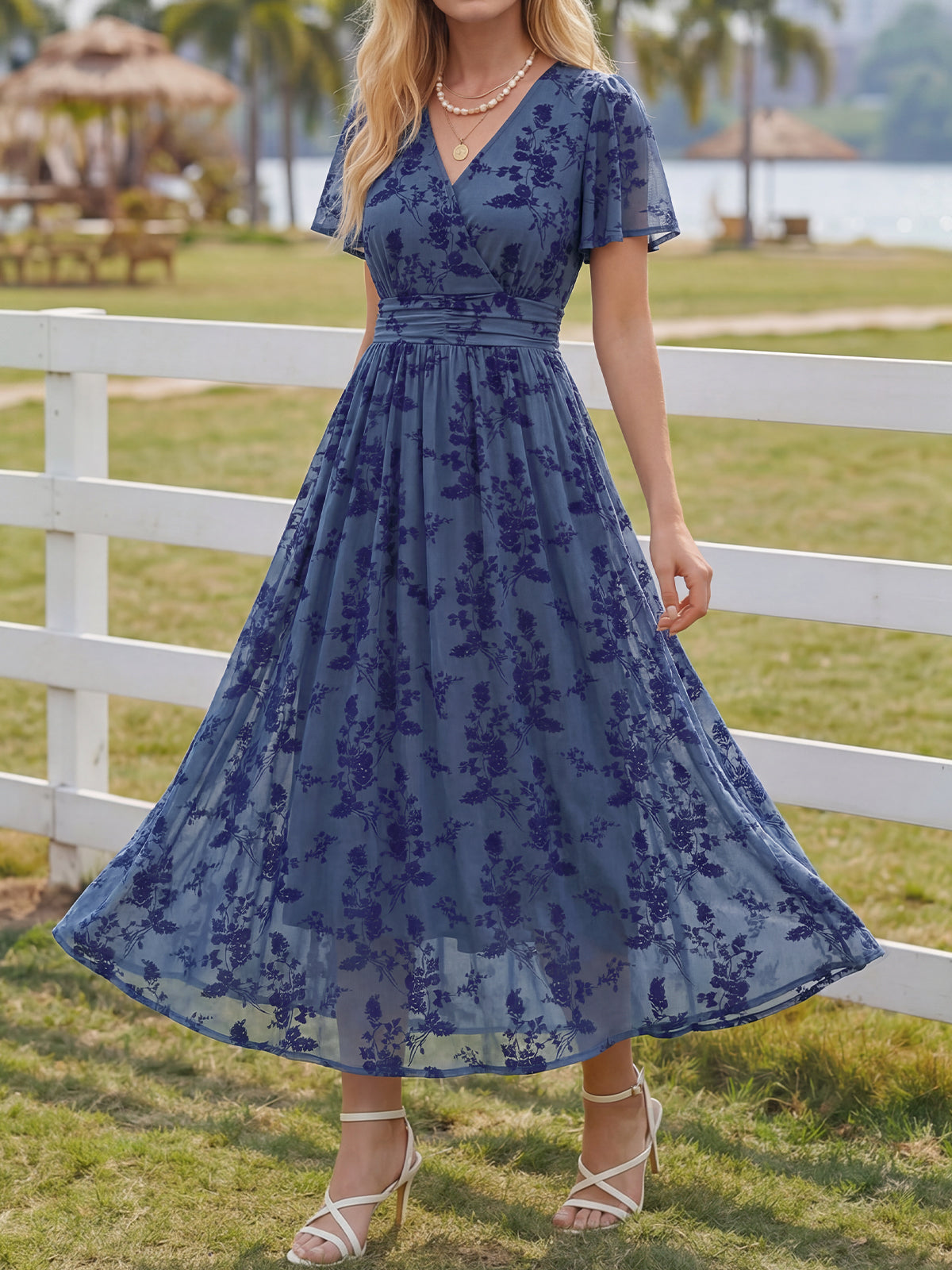 Summer Floral V Neck Maxi Dresses with Pockets